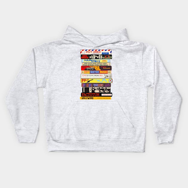 Charles Bukowski Books Stack Kids Hoodie by darklordpug